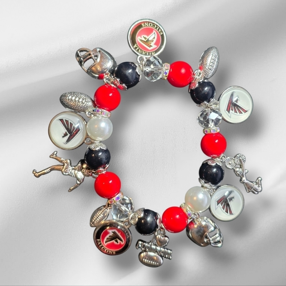 Atlanta Falcons Charm Stretch Bracelet - Black, Red